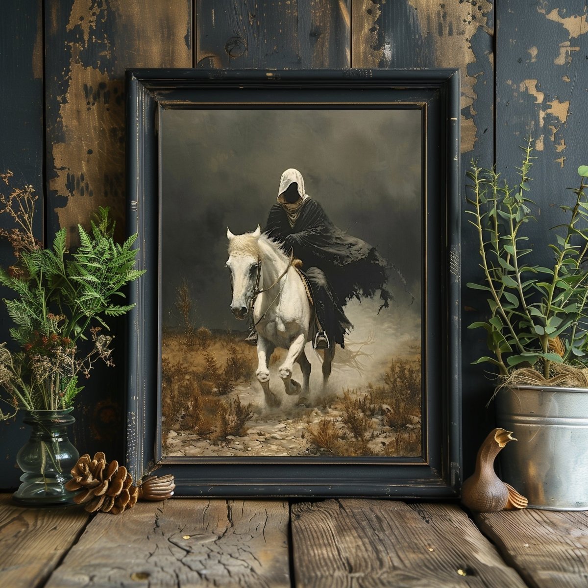 Apocalyptic Horseman Wall Art Print - Gothic Horror, Occult Art, White Horse - Everything Pixel