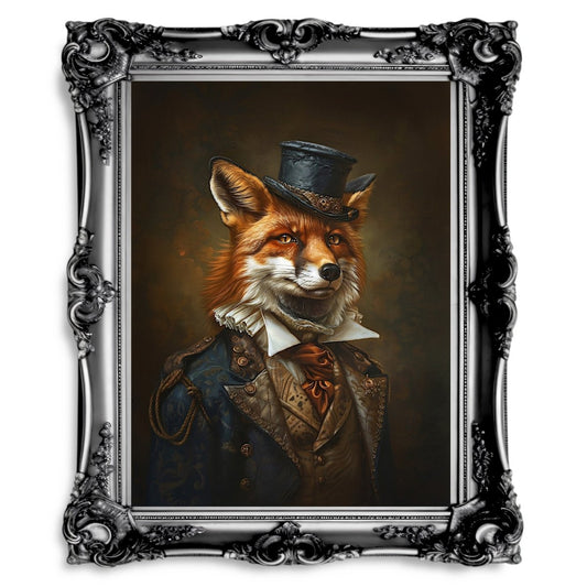 Aristocrat Fox in Victorian Clothes and Cylinder Hat - Quirky Animal Portrait Print - Gothic Wall Art - Everything Pixel