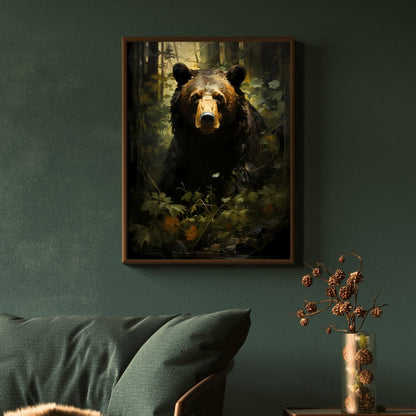 Bear in Moody Forest Gothic Wall Art Dark Cottagecore Vintage Dark Academia Print Woodland Animal Art Wildlife Painting Gothic Decor Paper Poster Print - Everything Pixel