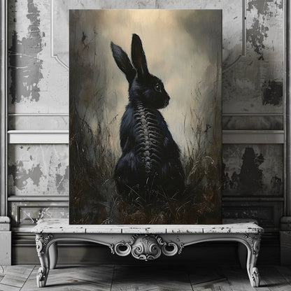 Black Rabbit Canvas Print – Mystical Gothic Artwork with Skeletal and Woodland Details - Everything Pixel