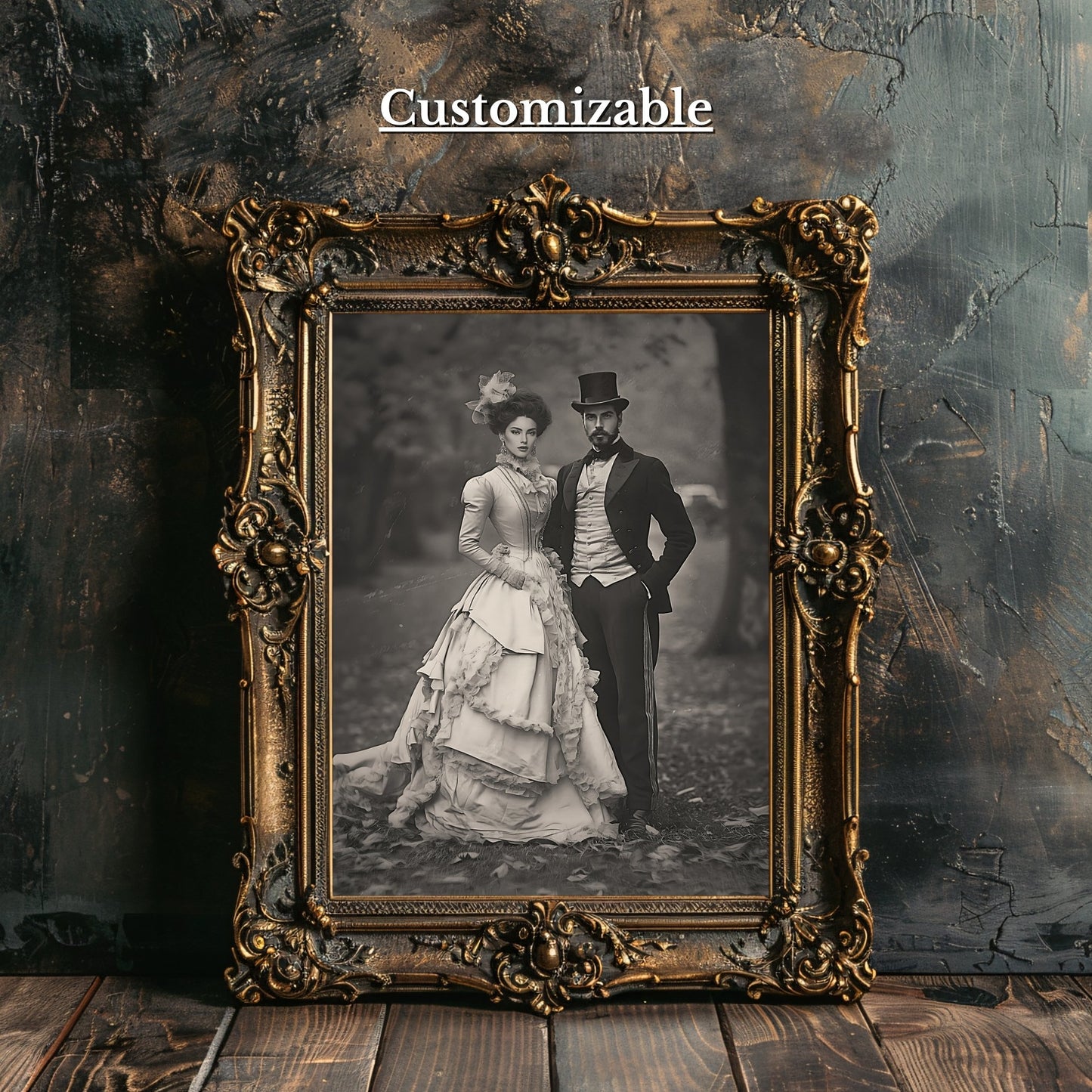 Custom Victorian Couple Wall Art Print – Personalized Romantic Vintage Portrait