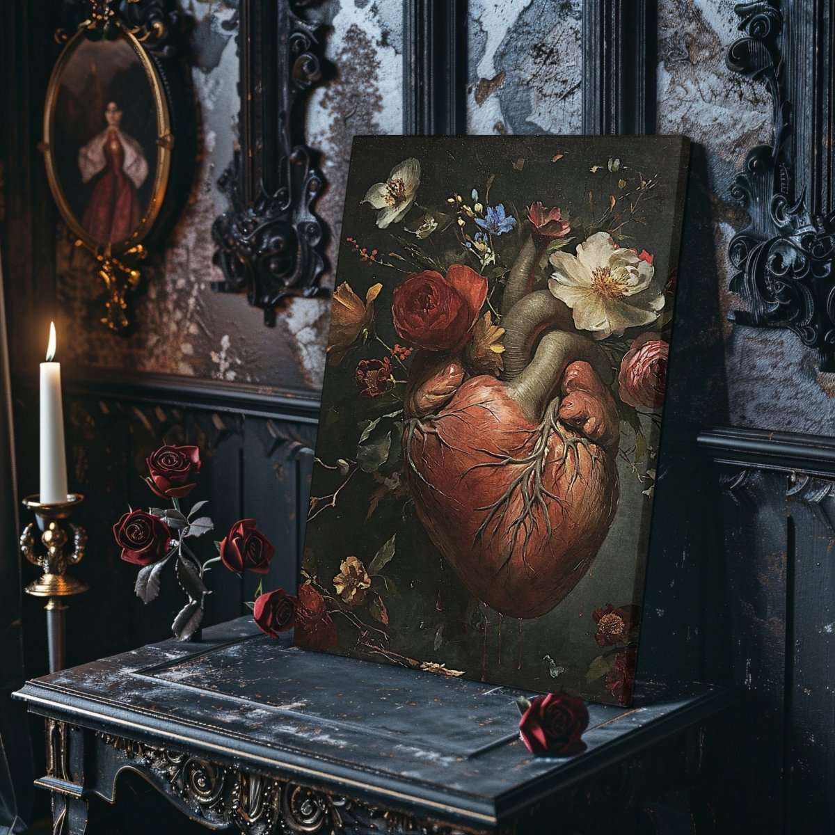 Blooming Heart Gothic Canvas Print - Dark Romance, Macabre Wall Decor - Everything Pixel