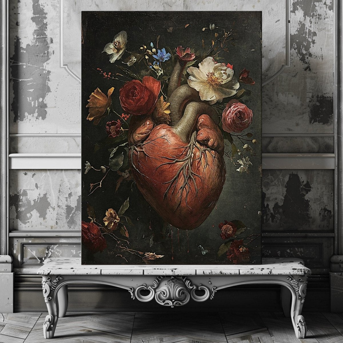 Blooming Heart Gothic Canvas Print - Dark Romance, Macabre Wall Decor - Everything Pixel