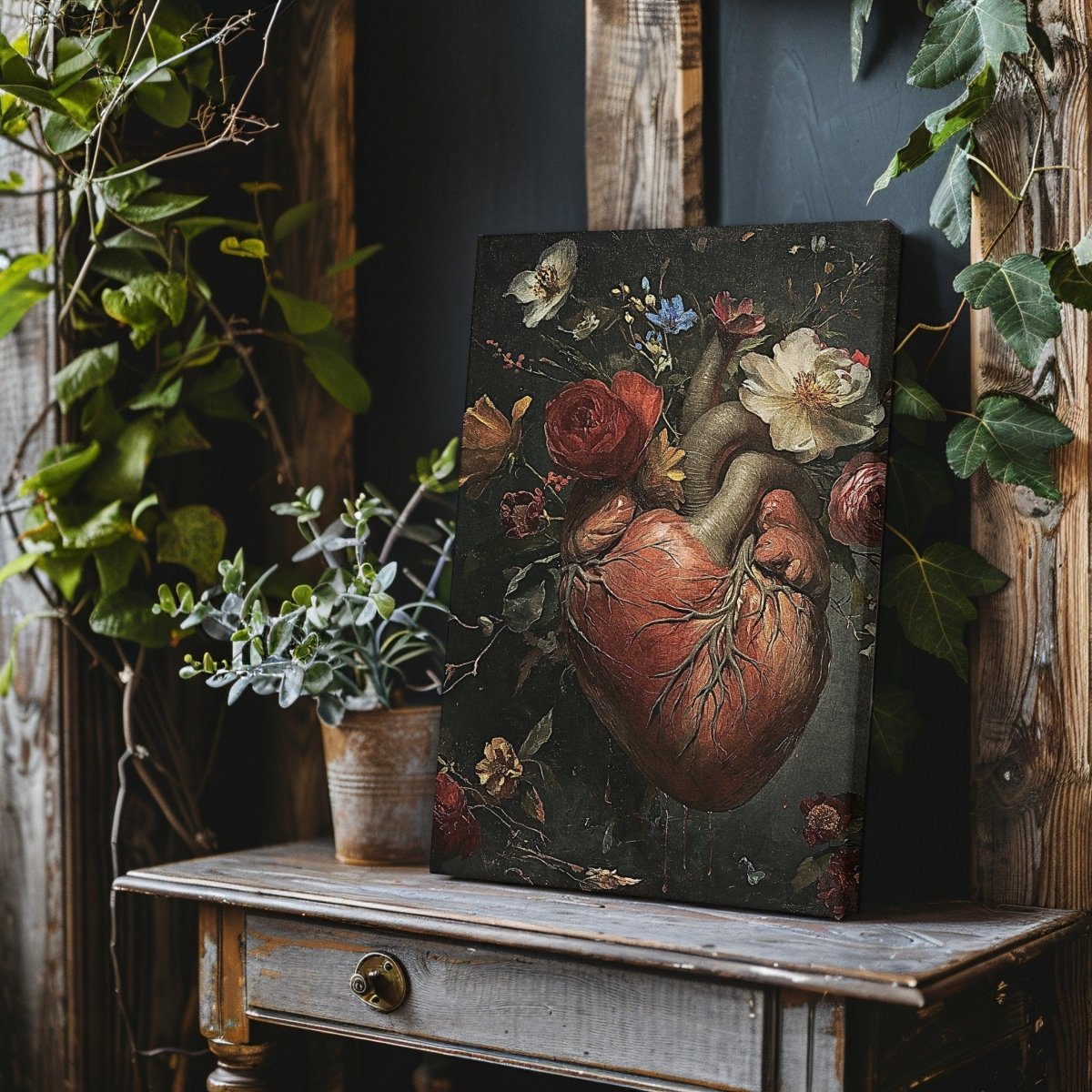 Blooming Heart Gothic Canvas Print - Dark Romance, Macabre Wall Decor - Everything Pixel