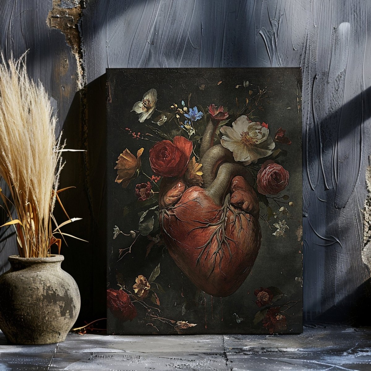 Blooming Heart Gothic Canvas Print - Dark Romance, Macabre Wall Decor - Everything Pixel