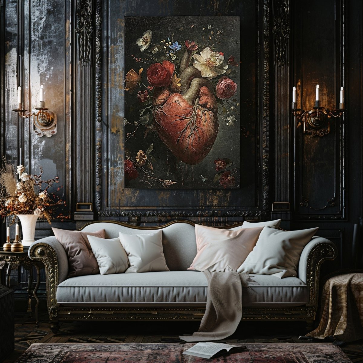 Blooming Heart Gothic Canvas Print - Dark Romance, Macabre Wall Decor - Everything Pixel