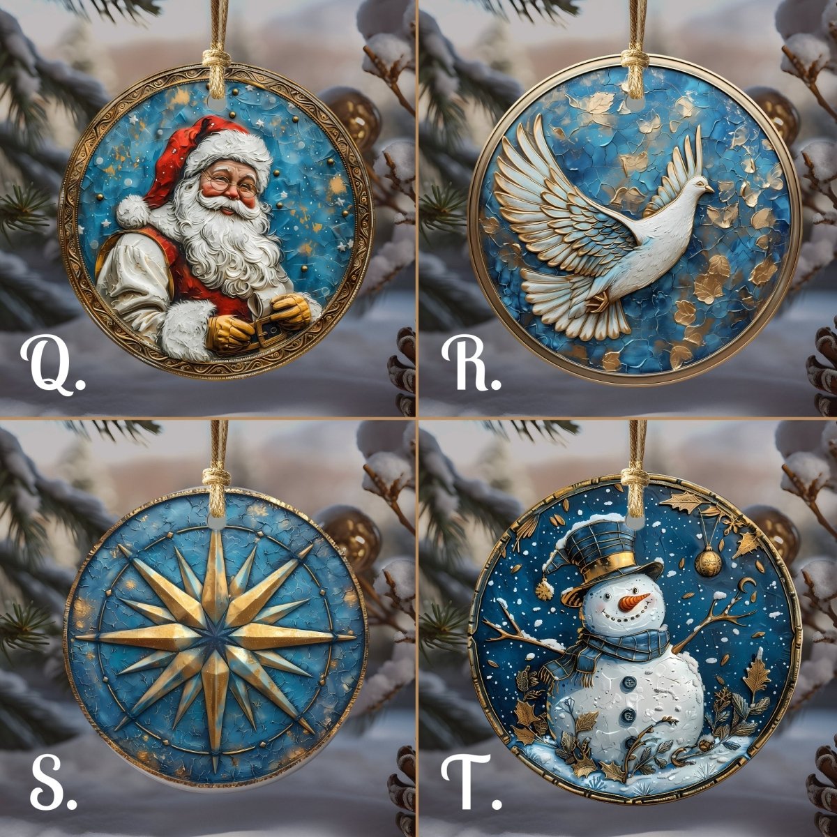 Blue & Gold Christmas Ornaments 20 Options Ceramic Ornaments (no relief) Festive Christmas Tree Decor Gift Idea Seasonal Home Decor - Everything Pixel