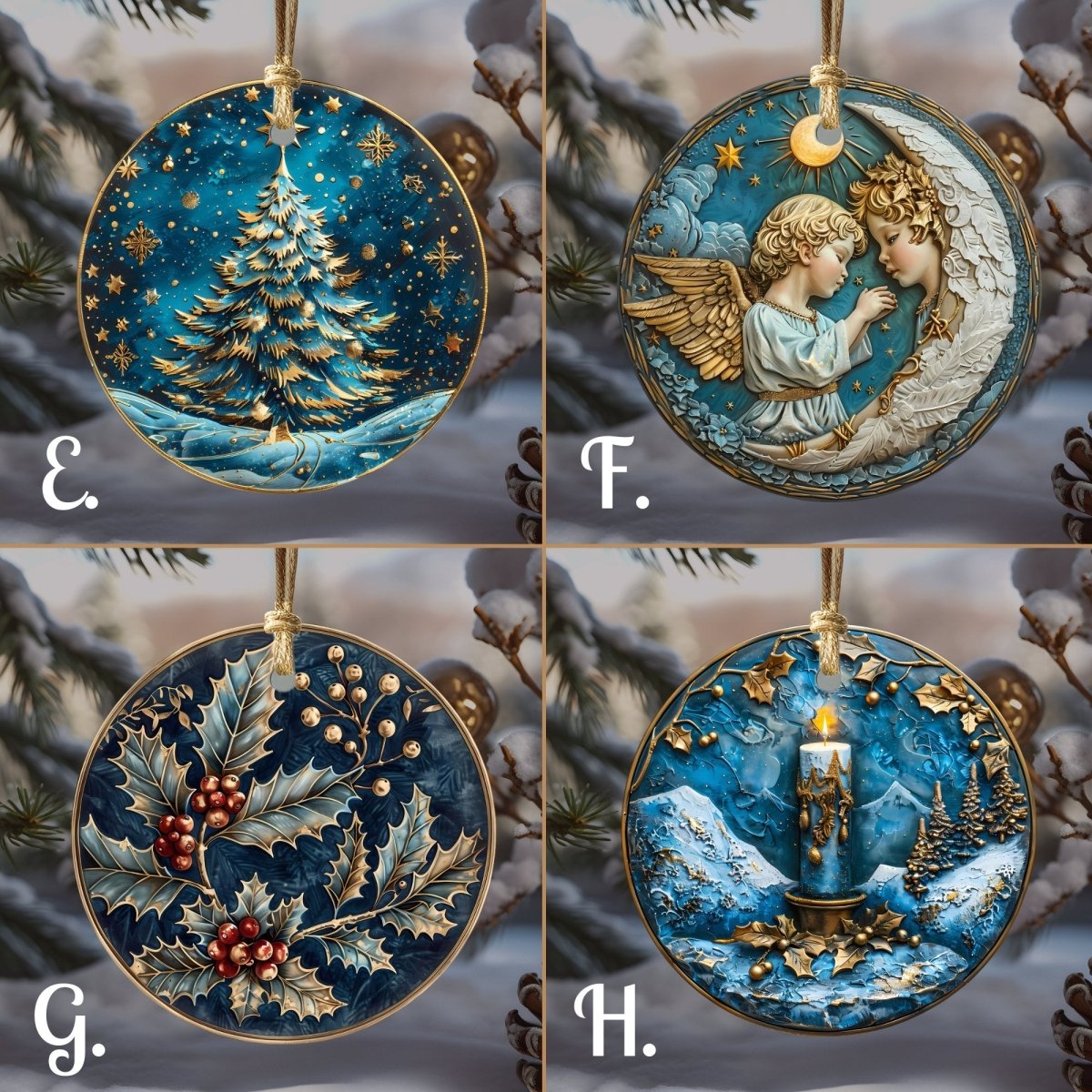 Blue & Gold Christmas Ornaments 20 Options Ceramic Ornaments (no relief) Festive Christmas Tree Decor Gift Idea Seasonal Home Decor - Everything Pixel