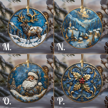 Blue & Gold Christmas Ornaments 20 Options Ceramic Ornaments (no relief) Festive Christmas Tree Decor Gift Idea Seasonal Home Decor - Everything Pixel