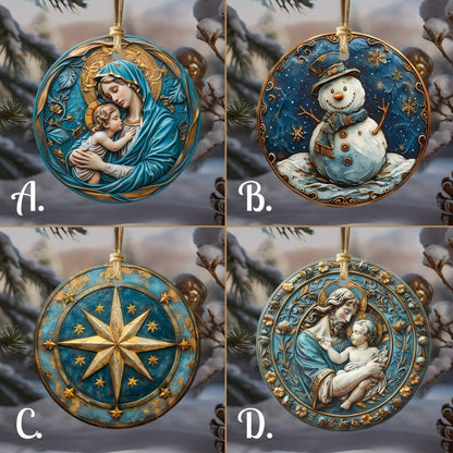 Blue & Gold Christmas Ornaments 20 Options Ceramic Ornaments (no relief) Festive Christmas Tree Decor Gift Idea Seasonal Home Decor - Everything Pixel