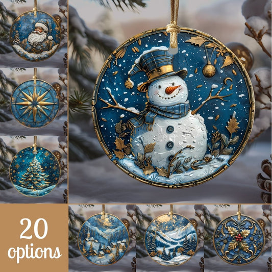 Blue & Gold Christmas Ornaments 20 Options Ceramic Ornaments (no relief) Festive Christmas Tree Decor Gift Idea Seasonal Home Decor - Everything Pixel