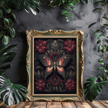 Botanical Moth Gothic Wall Art Paper Poster Prints Dark Cottagecore Witchy Gothic Botanical Decor Dark Academia Goblincore Goth Home Decor Moody Painting - Everything Pixel