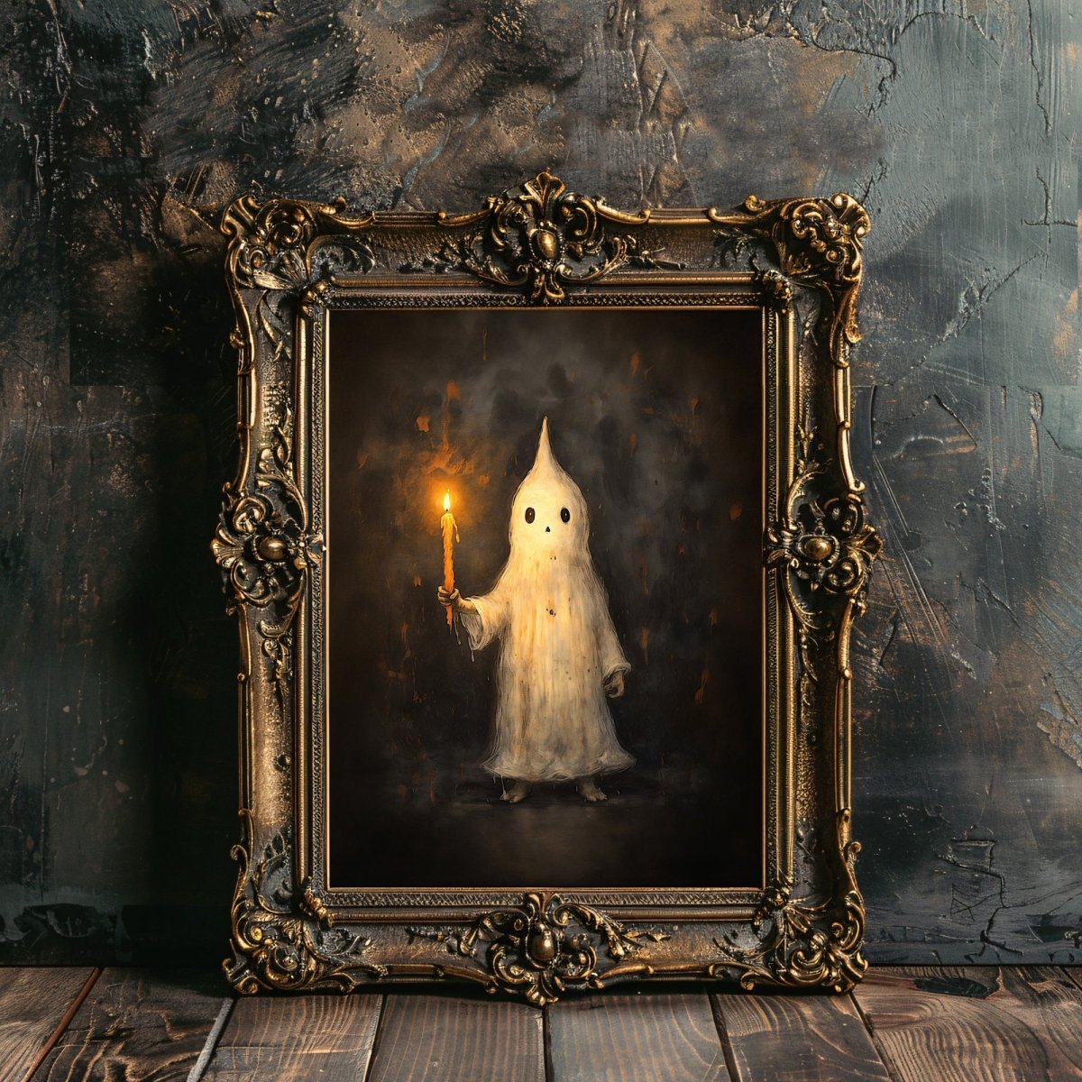 Charming Ghost Holding Candle Wall Art Print – Whimsical Halloween Decor with Spooky and Playful Vibes - Everything Pixel