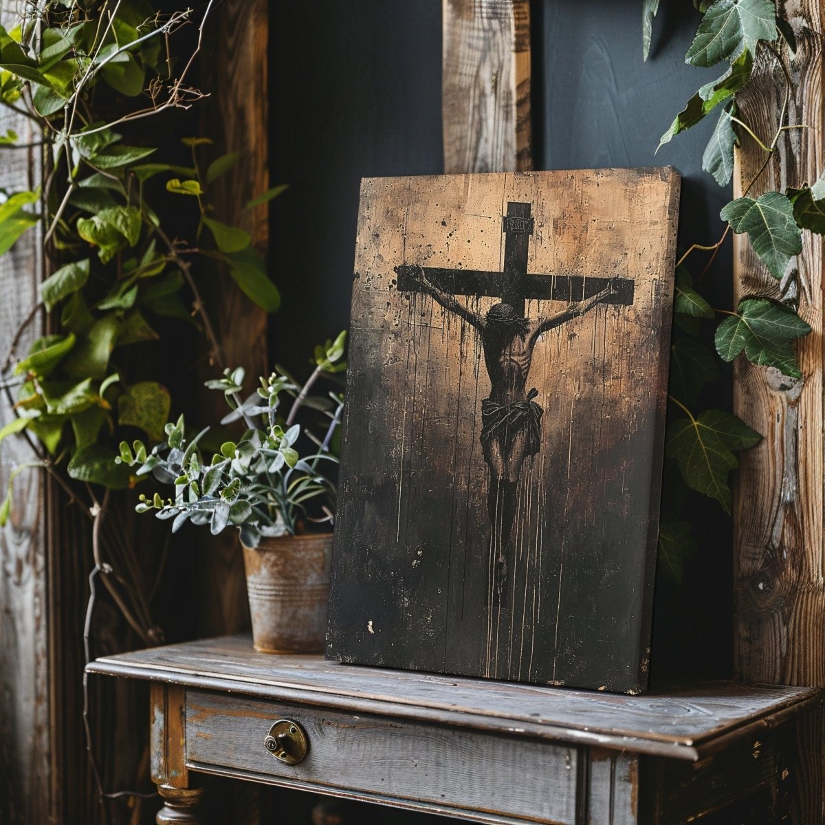 Christ Crucified - Dark Canvas Print, Crucifixion Wall Art, Moody Christian Art - Everything Pixel