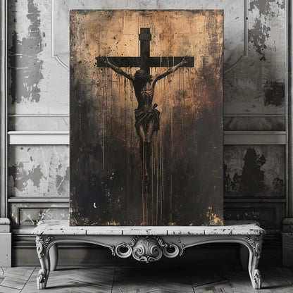 Christ Crucified - Dark Canvas Print, Crucifixion Wall Art, Moody Christian Art - Everything Pixel