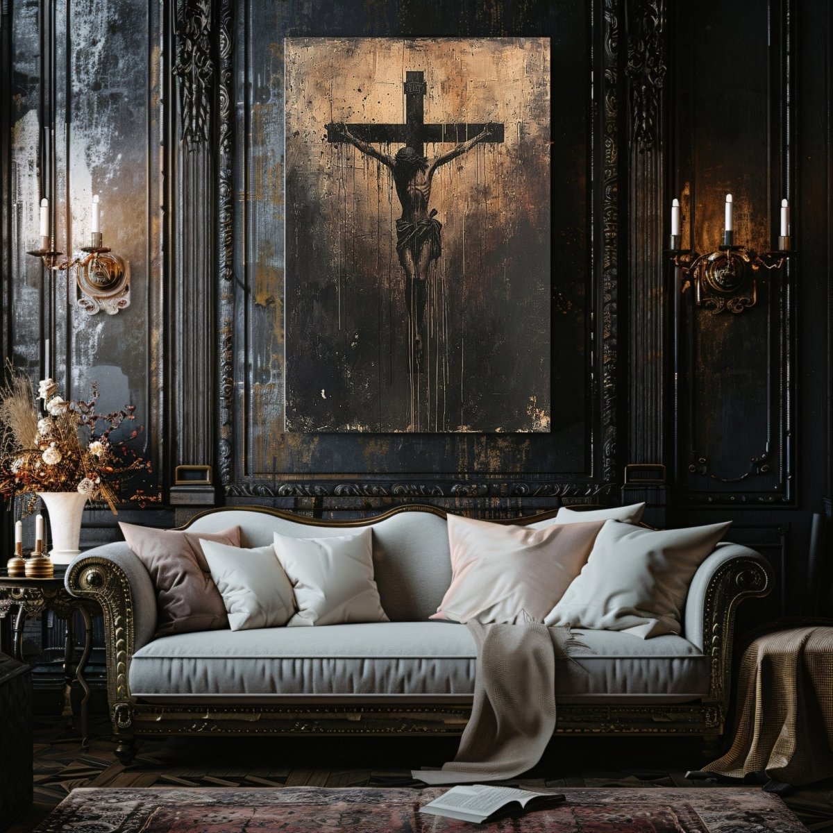 Christ Crucified - Dark Canvas Print, Crucifixion Wall Art, Moody Christian Art - Everything Pixel