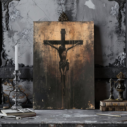 Christ Crucified - Dark Canvas Print, Crucifixion Wall Art, Moody Christian Art - Everything Pixel