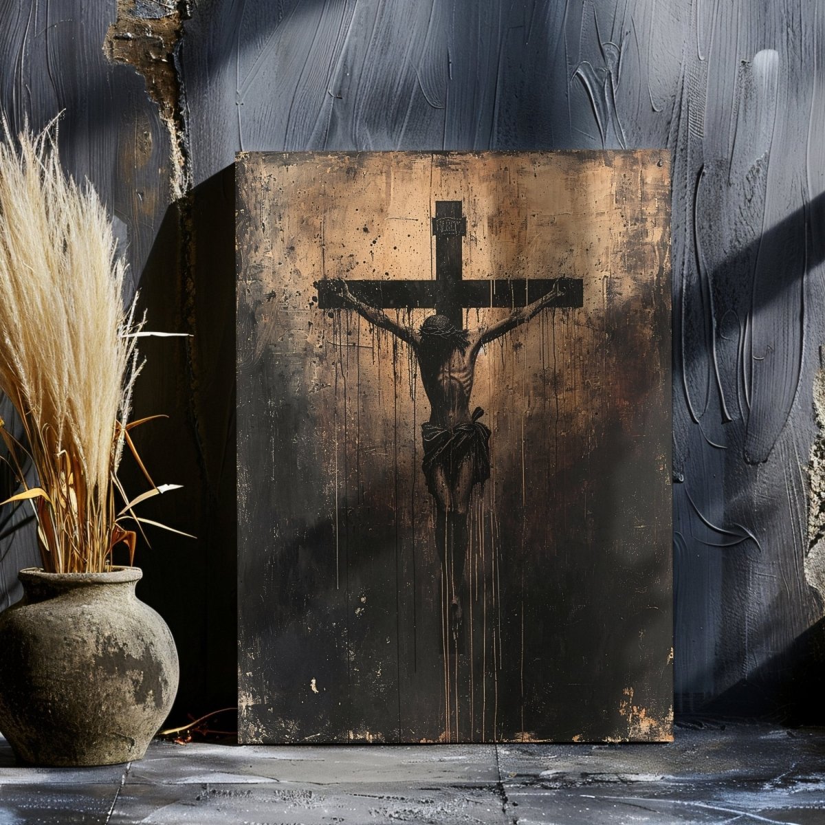 Christ Crucified - Dark Canvas Print, Crucifixion Wall Art, Moody Christian Art - Everything Pixel