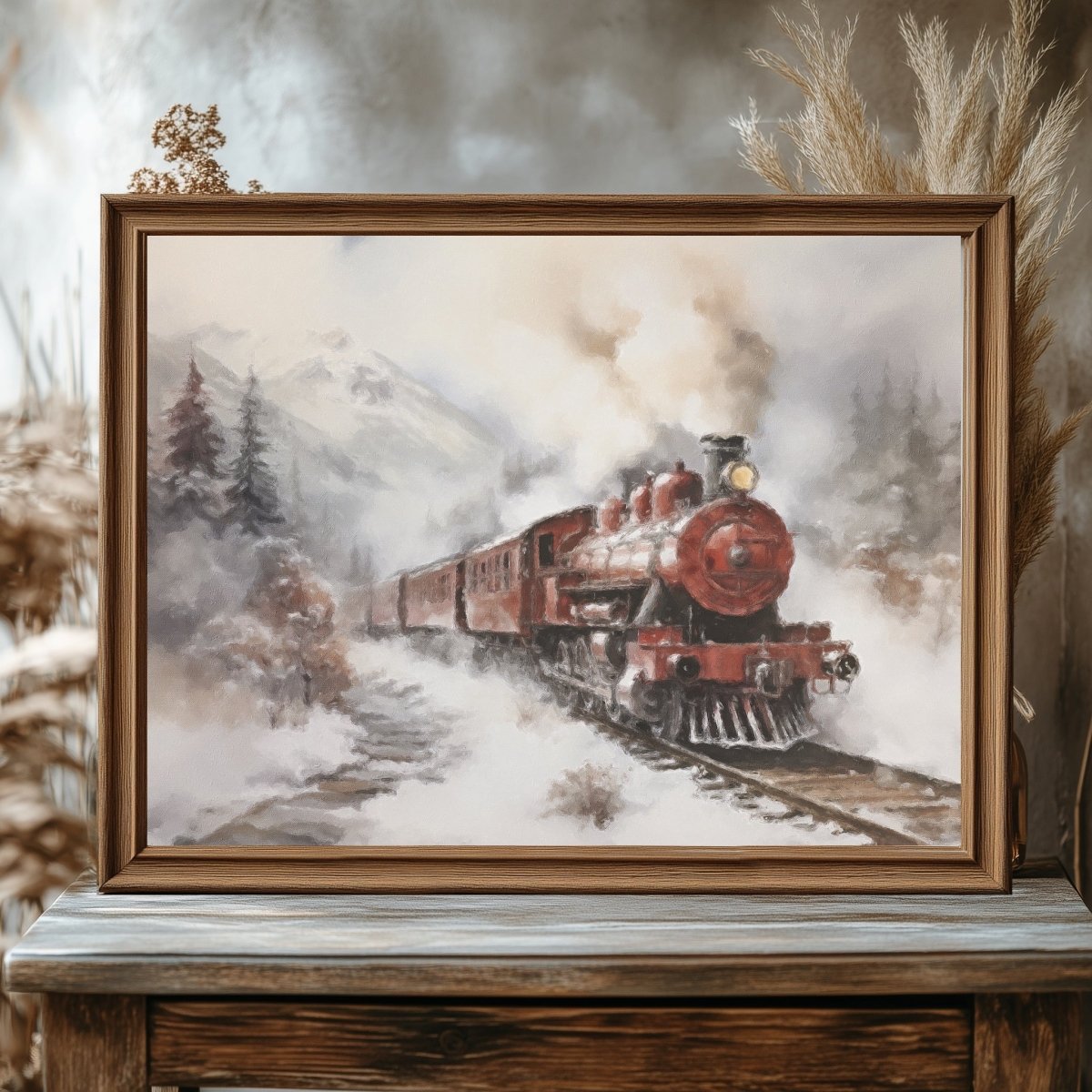 Christmas Express Train Wall Art Moody Winter Landscape Snowy Railroad Christmas Polar Express Vintage Farmhouse Paper Poster Print - Everything Pixel