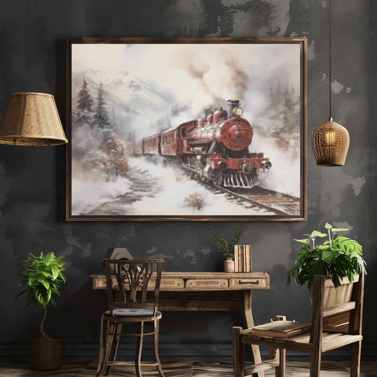 Christmas Express Train Wall Art Moody Winter Landscape Snowy Railroad Christmas Polar Express Vintage Farmhouse Paper Poster Print - Everything Pixel