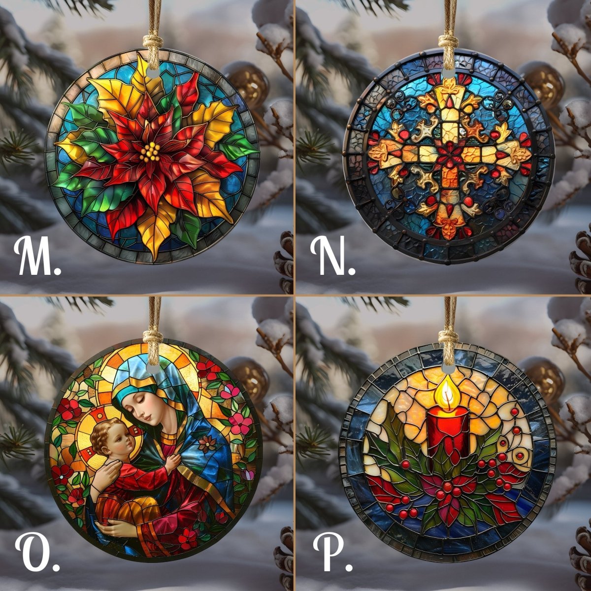 Christmas Ornaments 20 Options Ceramic Ornaments with Stained Glass Look (no relief) Festive Christmas Tree Decor Religious Decor - Everything Pixel