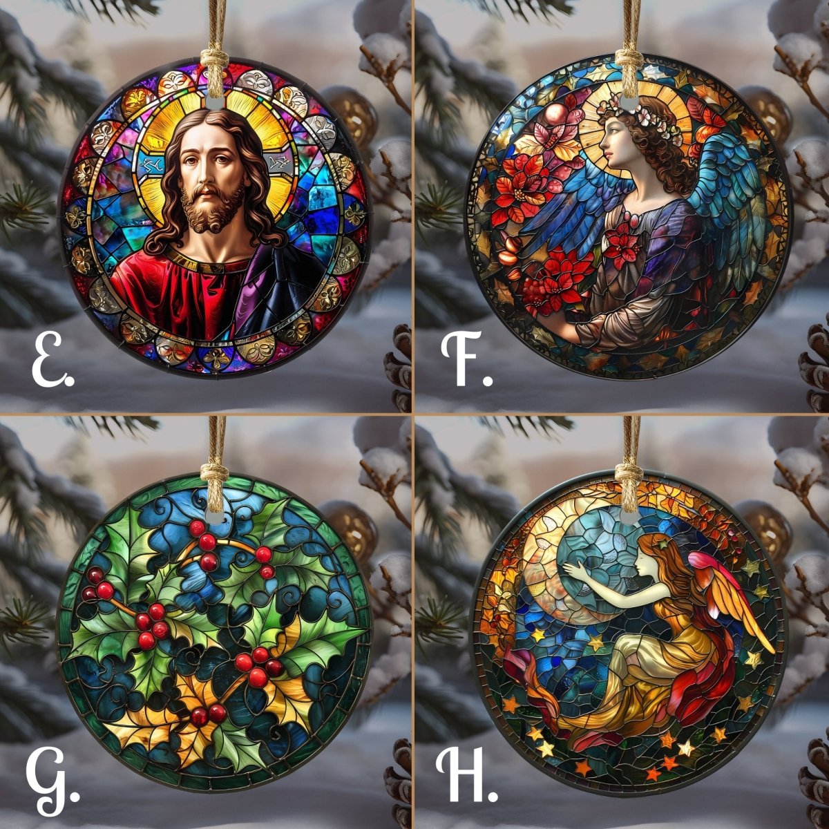 Christmas Ornaments 20 Options Ceramic Ornaments with Stained Glass Look (no relief) Festive Christmas Tree Decor Religious Decor - Everything Pixel