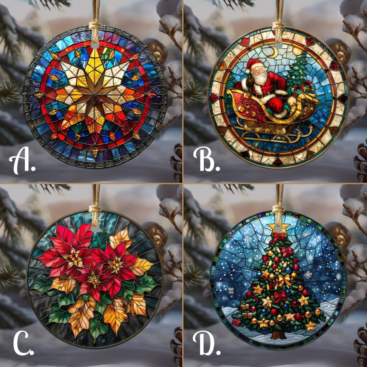 Christmas Ornaments 20 Options Ceramic Ornaments with Stained Glass Look (no relief) Festive Christmas Tree Decor Religious Decor - Everything Pixel