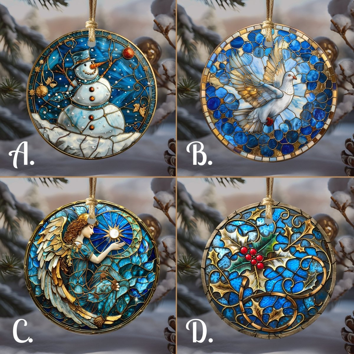 Christmas Ornaments Blue & Gold 20 Options Ceramic Ornaments with Stained Glass Look (no relief) Festive Christmas Tree Decor Gift Idea - Everything Pixel