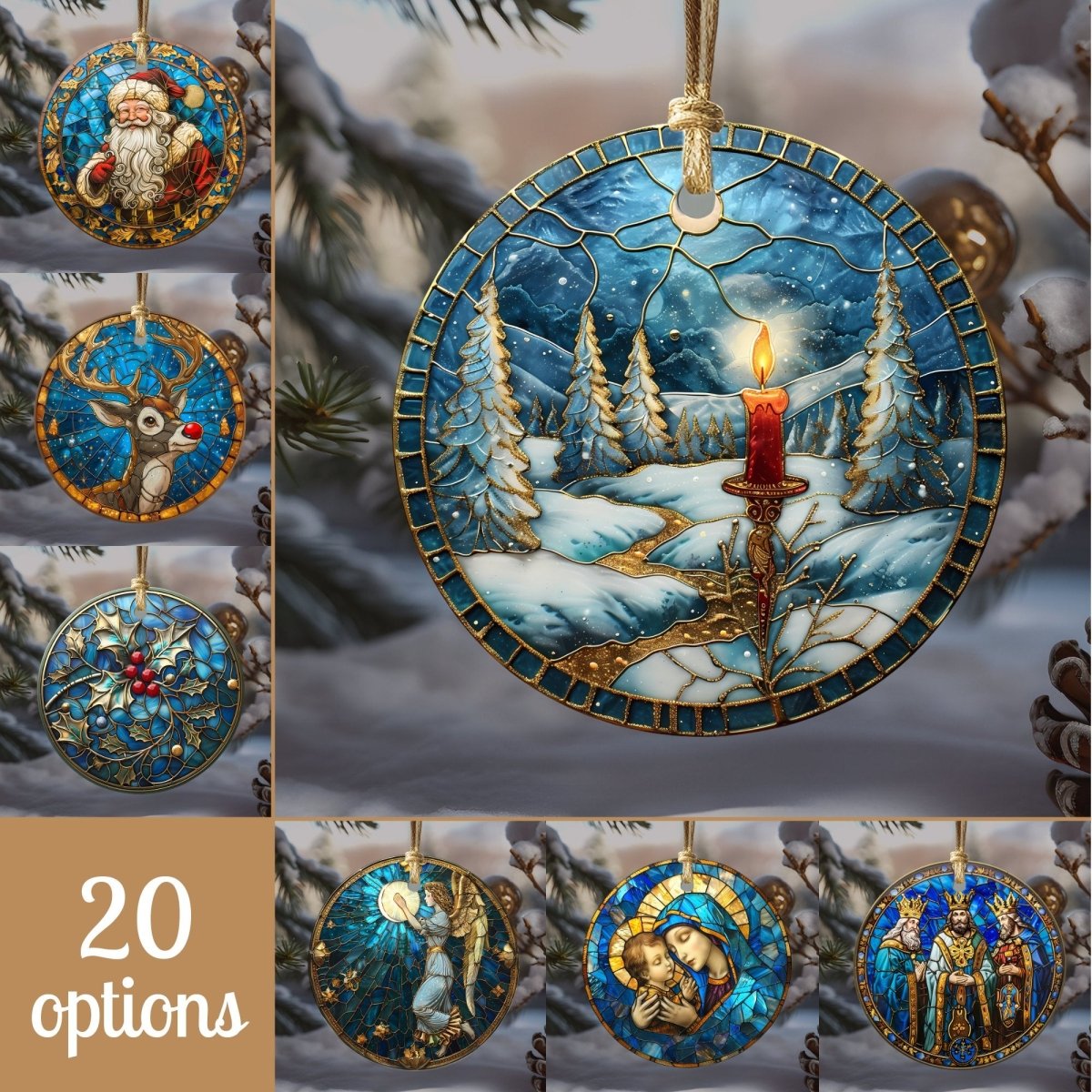 Christmas Ornaments Blue & Gold 20 Options Ceramic Ornaments with Stained Glass Look (no relief) Festive Christmas Tree Decor Gift Idea - Everything Pixel