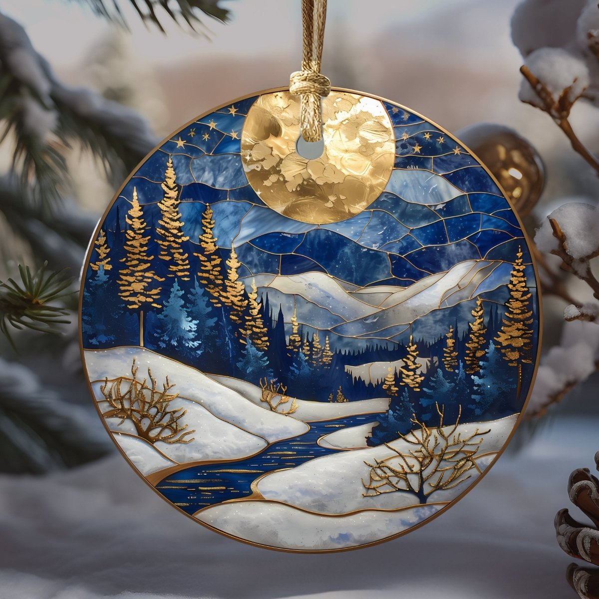 Christmas Ornaments Blue & Gold 20 Options Ceramic Ornaments with Stained Glass Look (no relief) Festive Christmas Tree Decor Gift Idea - Everything Pixel