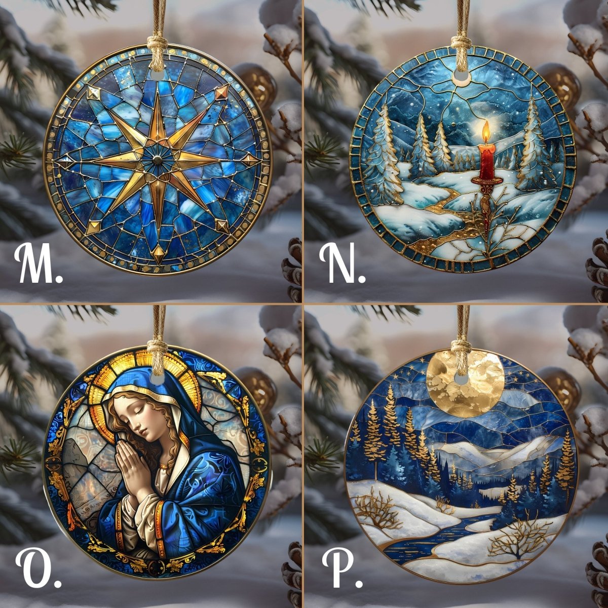 Christmas Ornaments Blue & Gold 20 Options Ceramic Ornaments with Stained Glass Look (no relief) Festive Christmas Tree Decor Gift Idea - Everything Pixel