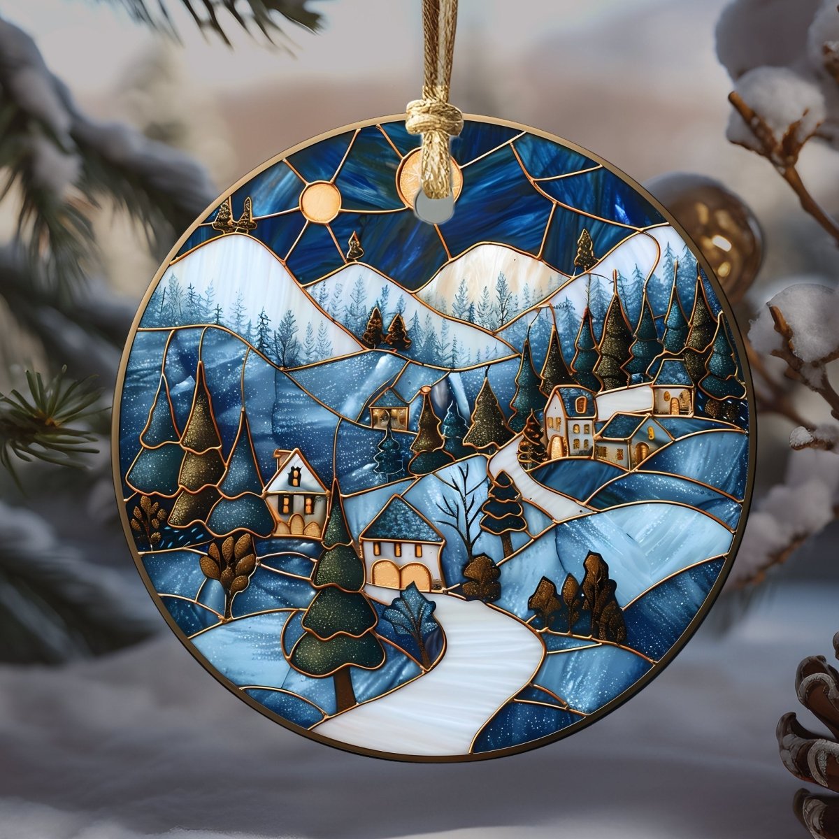 Christmas Ornaments Blue & Gold 20 Options Ceramic Ornaments with Stained Glass Look (no relief) Festive Christmas Tree Decor Gift Idea - Everything Pixel