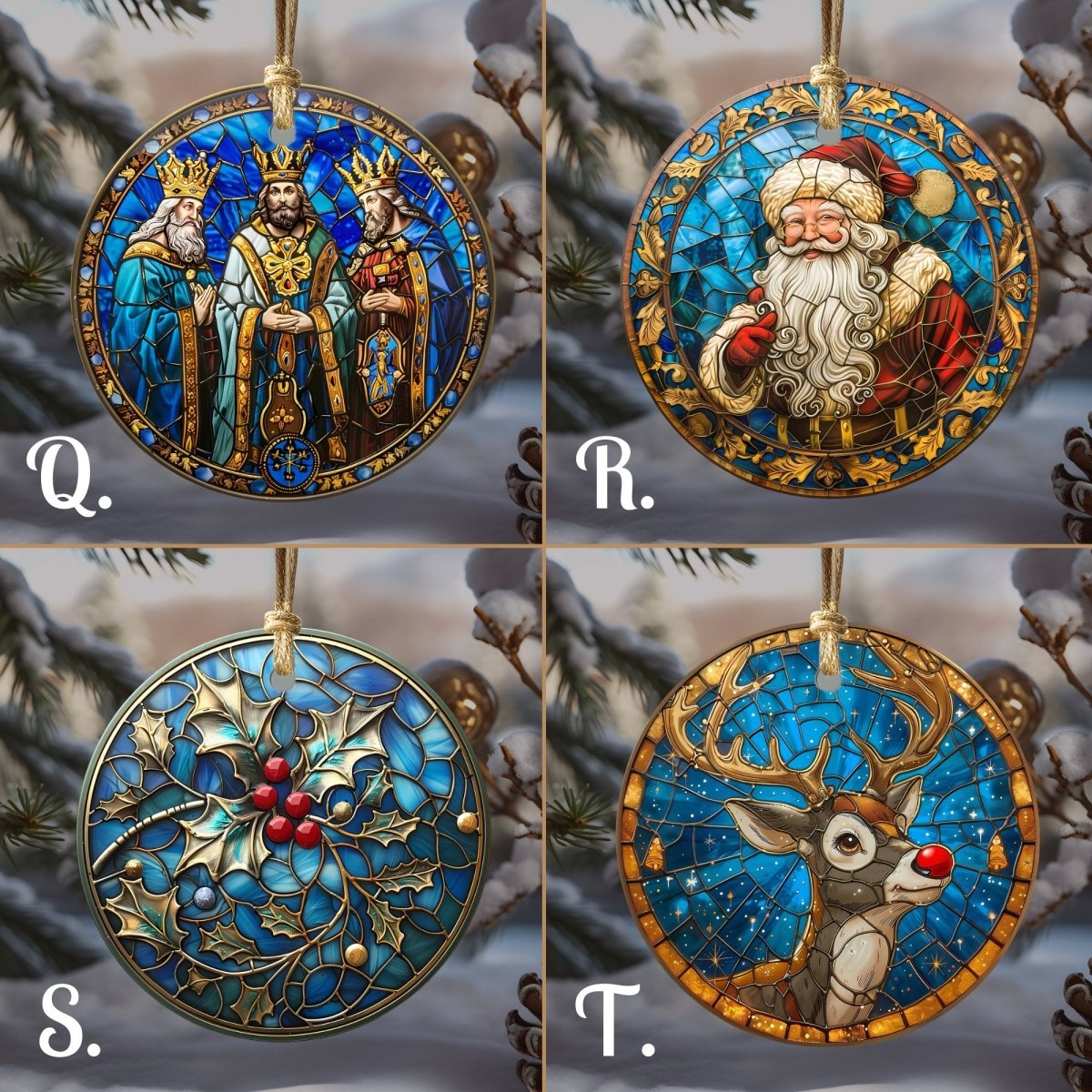 Christmas Ornaments Blue & Gold 20 Options Ceramic Ornaments with Stained Glass Look (no relief) Festive Christmas Tree Decor Gift Idea - Everything Pixel