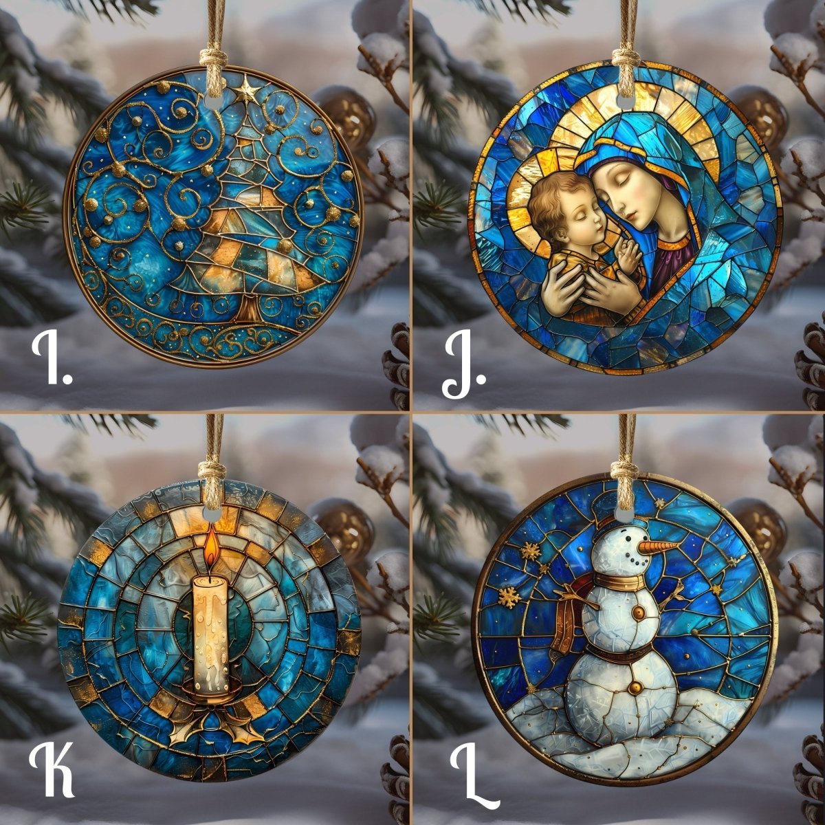 Christmas Ornaments Blue & Gold 20 Options Ceramic Ornaments with Stained Glass Look (no relief) Festive Christmas Tree Decor Gift Idea - Everything Pixel