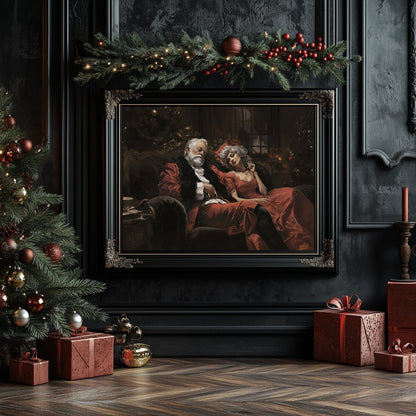 Cozy Christmas Night Wall Art Print - Santa Claus and Mrs. Claus Resting in Candlelit Holiday Decor - Everything Pixel