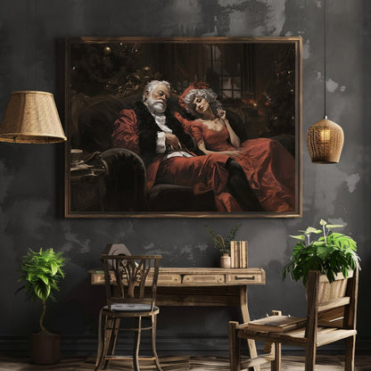 Cozy Christmas Night Wall Art Print - Santa Claus and Mrs. Claus Resting in Candlelit Holiday Decor - Everything Pixel