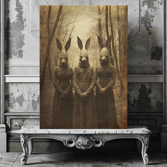 Cult of the Rabbit Canvas Print - Gothic Wall Art, Dark Cottagecore, Spooky Decor, Witchy Art, Occult Vintage Photo - Everything Pixel