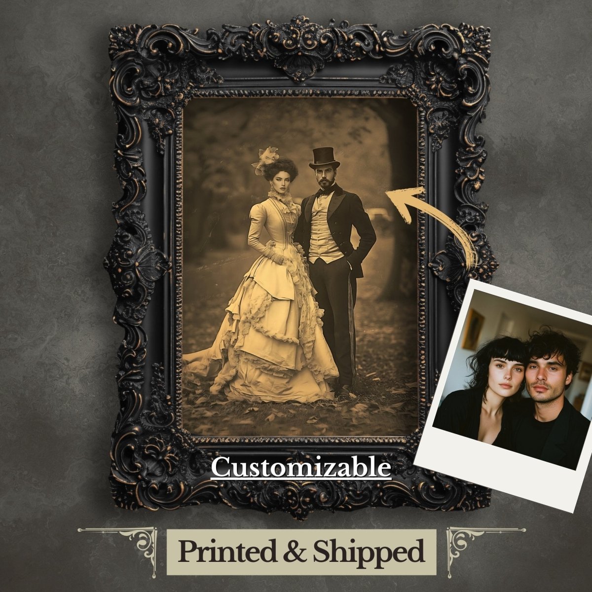 Custom Victorian Couple Wall Art Print – Personalized Romantic Vintage Portrait - Everything Pixel