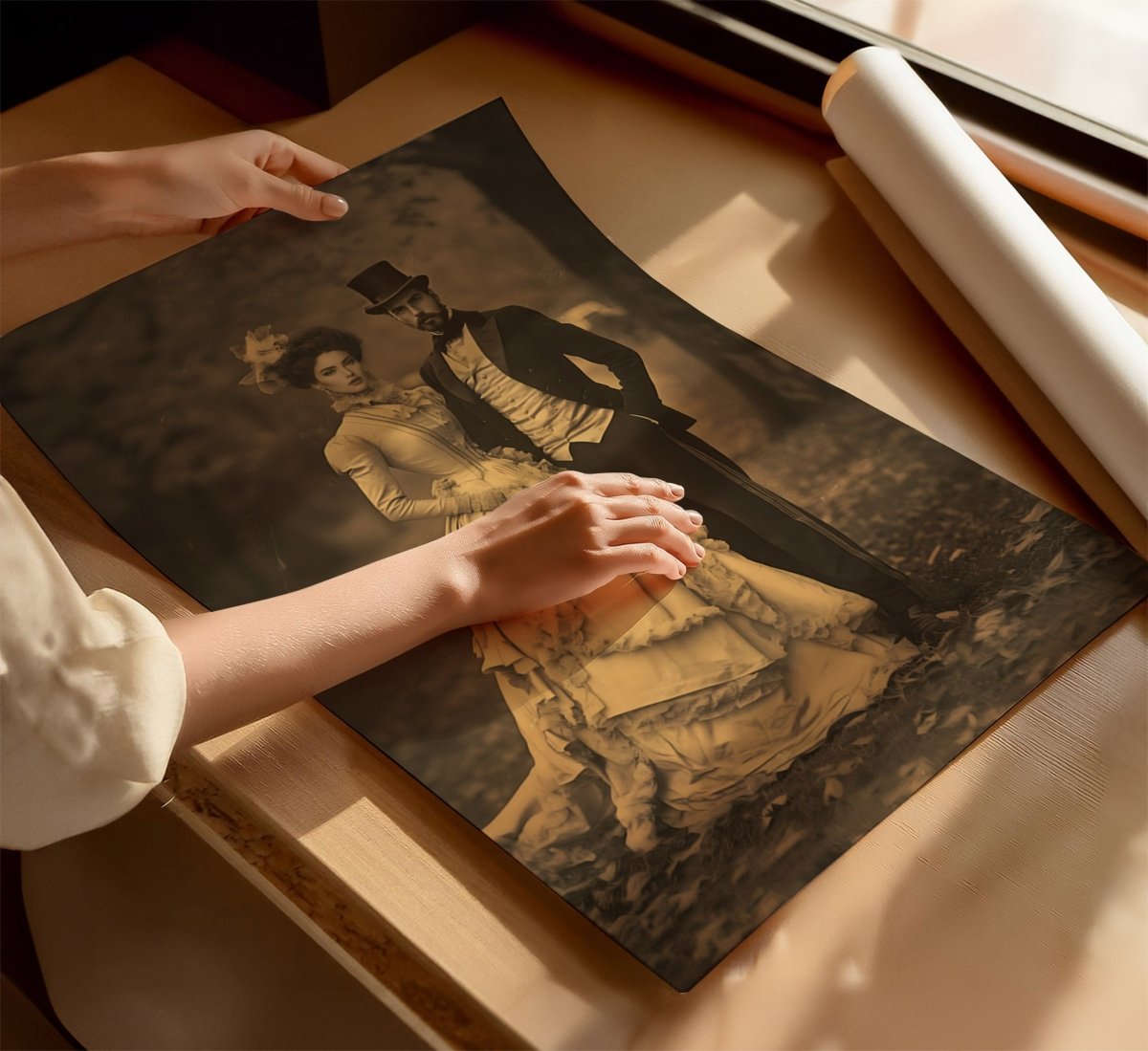 Custom Victorian Couple Wall Art Print – Personalized Romantic Vintage Portrait - Everything Pixel