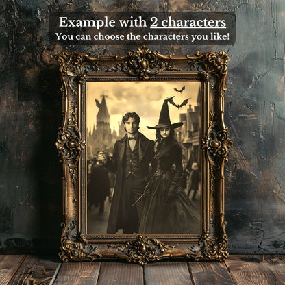 Custom Vintage Wizard & Witch Portrait – Personalized Gothic Wall Art - Everything Pixel