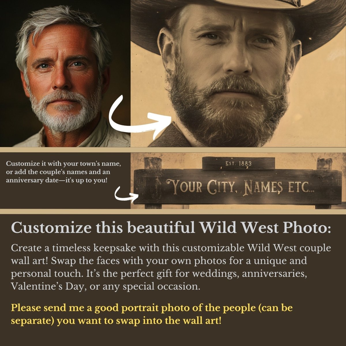 Custom Wild West Couple Wall Art Print – Personalized Vintage Cowboy Portrait - Everything Pixel