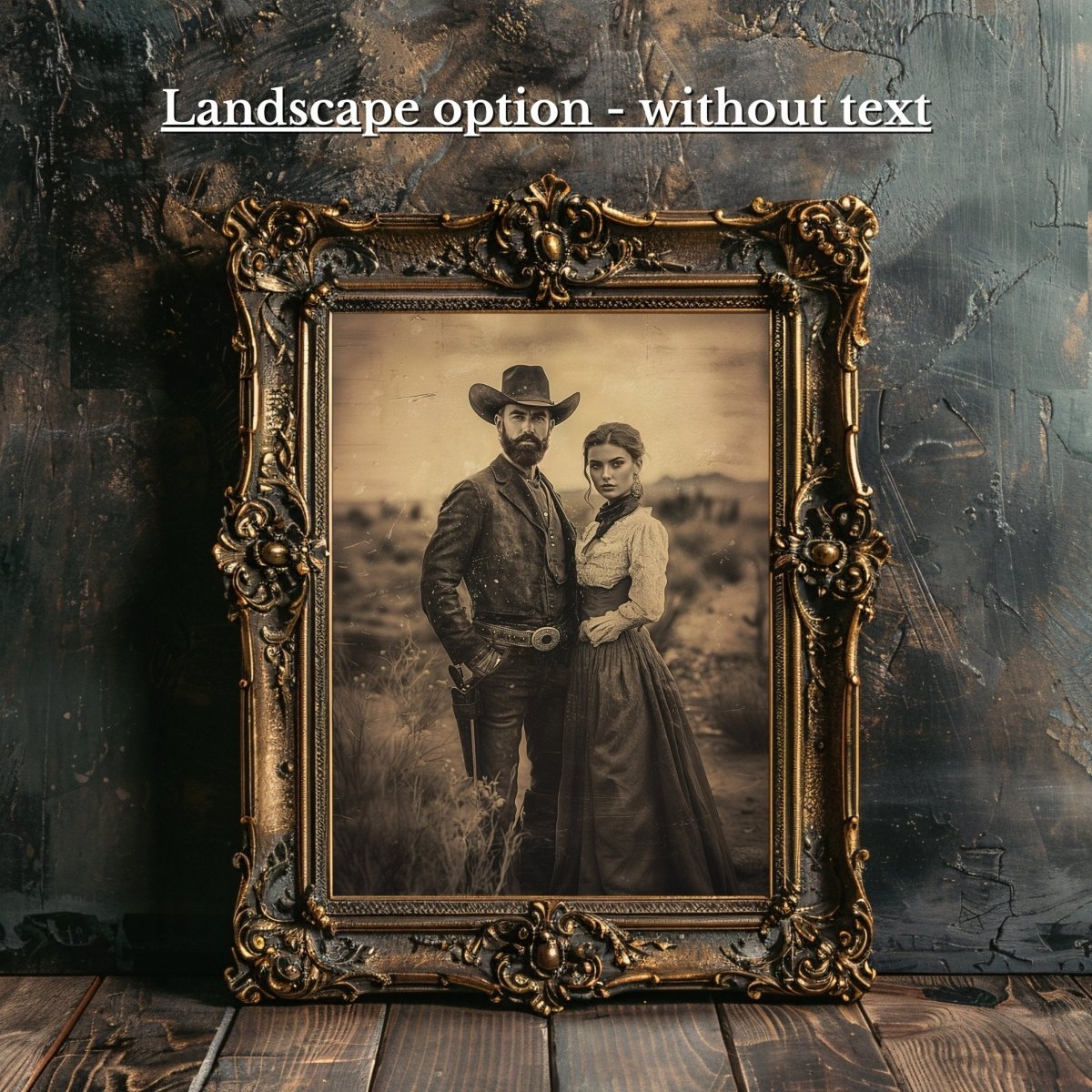 Custom Wild West Couple Wall Art Print – Personalized Vintage Cowboy Portrait - Everything Pixel