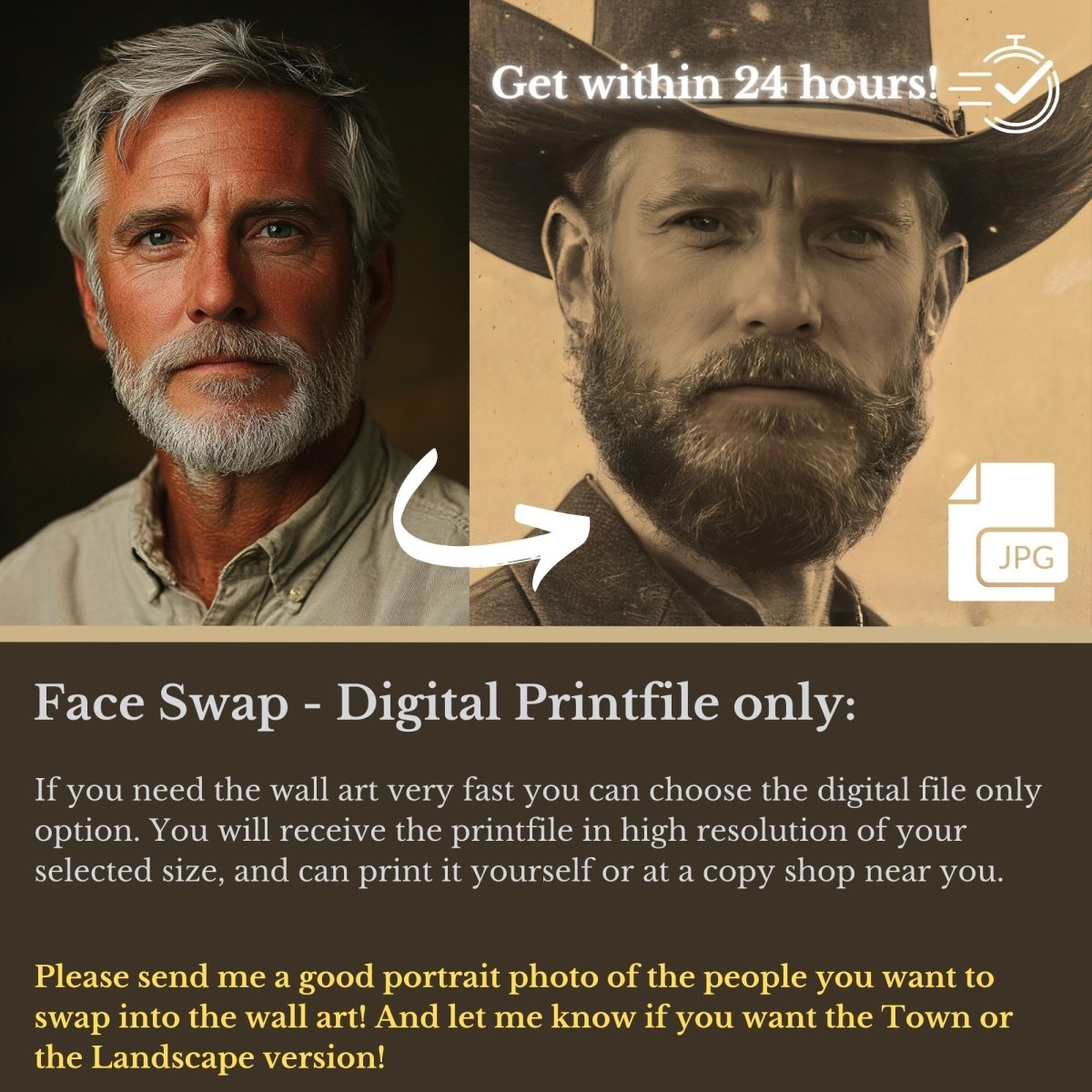 Custom Wild West Couple Wall Art Print – Personalized Vintage Cowboy Portrait - Everything Pixel