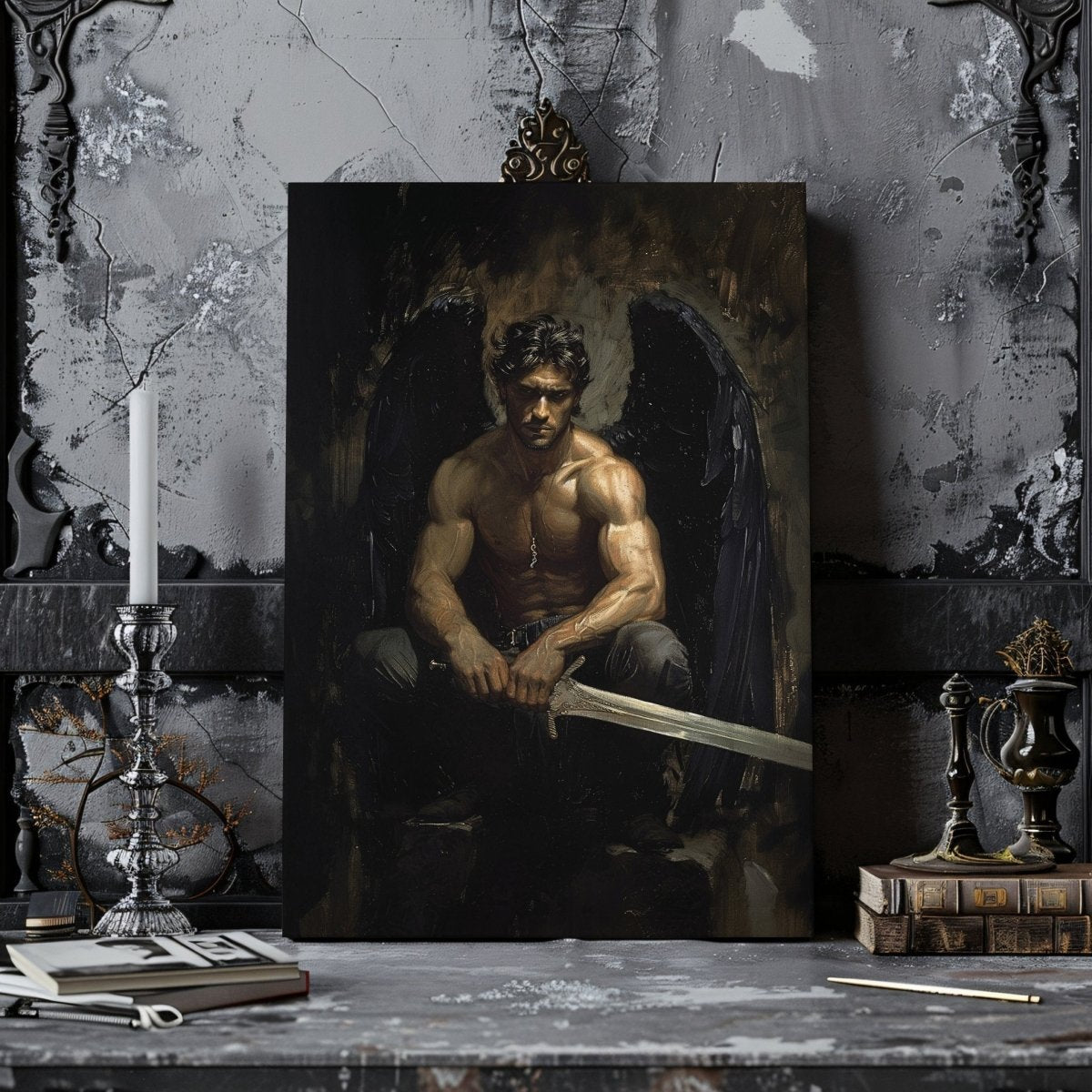 Dark Fallen Angel Canvas Print - Gothic Wall Art - Everything Pixel