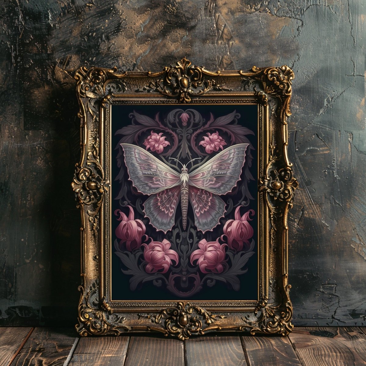 Dark Moth Paper Gothic Wall Art Poster Prints Witchy Gothic Botanical Decor Dark Academia Goblincore Goth Home Decor Moody Painting Library Decor Antique - Everything Pixel