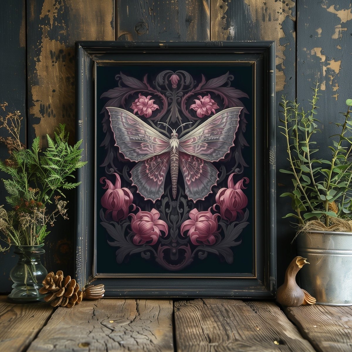 Dark Moth Paper Gothic Wall Art Poster Prints Witchy Gothic Botanical Decor Dark Academia Goblincore Goth Home Decor Moody Painting Library Decor Antique - Everything Pixel