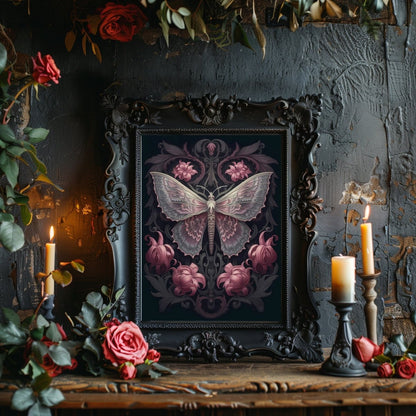 Dark Moth Paper Gothic Wall Art Poster Prints Witchy Gothic Botanical Decor Dark Academia Goblincore Goth Home Decor Moody Painting Library Decor Antique - Everything Pixel