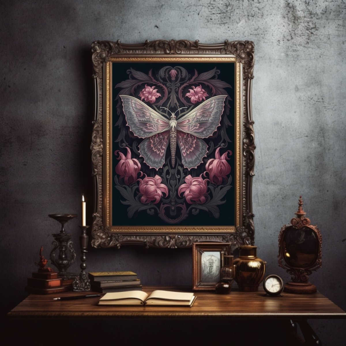 Dark Moth Paper Gothic Wall Art Poster Prints Witchy Gothic Botanical Decor Dark Academia Goblincore Goth Home Decor Moody Painting Library Decor Antique - Everything Pixel