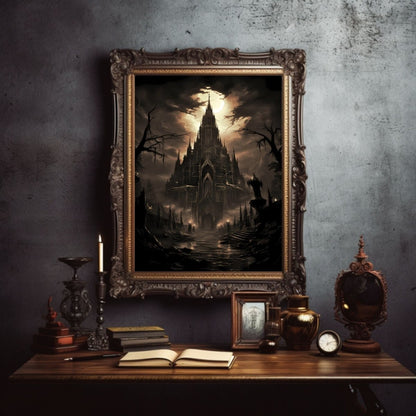 Dark Witch Cathedral Gothic Wall Art Antique Dark Cottagecore Occult Artwork Moody Pagan Painting Witchy Art Gift for Gothic Fans Mystic Paper Poster Print - Everything Pixel