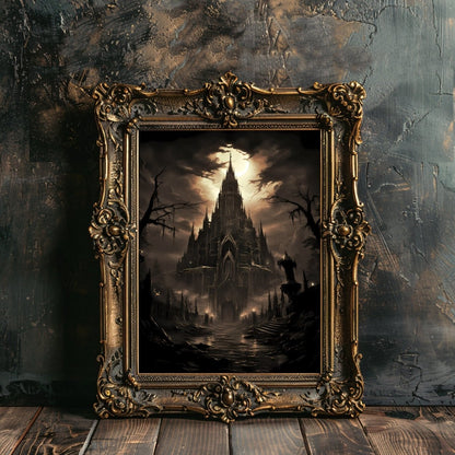 Dark Witch Cathedral Gothic Wall Art Antique Dark Cottagecore Occult Artwork Moody Pagan Painting Witchy Art Gift for Gothic Fans Mystic Paper Poster Print - Everything Pixel